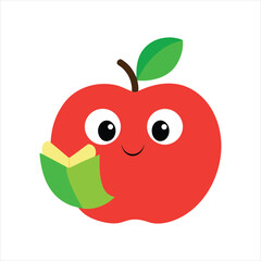 Funny Apple with Bookworm Cartoon Vector Art