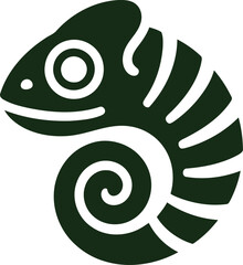 Stylized Dark Green Chameleon Icon with Swirl Tail