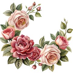 Elegant Watercolor Rose Wreath in Soft Pink and Burgundy Tones