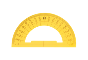Yellow protractor with degree markings isolated on transparent background