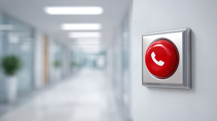 An emergency phone button in a modern office building. 