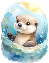 Cute otter in a bubble