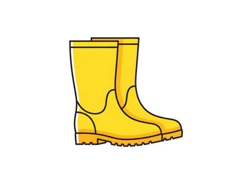Bright yellow rain boots are depicted against a black background, showcasing a simple and cheerful design. - Powered by Adobe