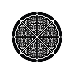 Stylized black and white pizza slice icon with pepperoni