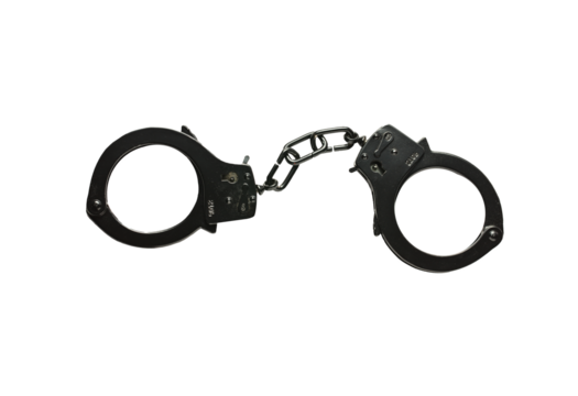 Realistic metal handcuffs isolated on transparent background