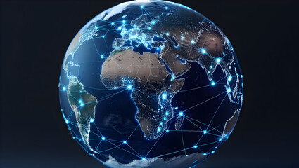 Digital earth globe with glowing network connections