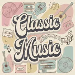 2d vector illustration art  Retro music guitar with symbol and rock music with colorful  background, Summer t shirt 
