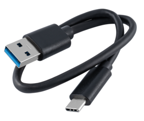 Black cable with USB and Type-C connectors