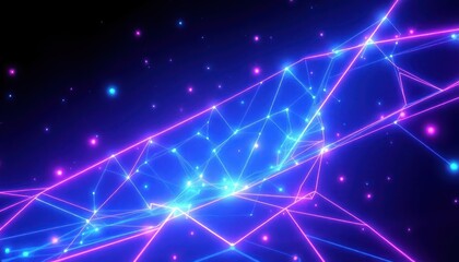 Abstract digital network with glowing neon lines and dots, symbolizing global connectivity, data transfer, and futuristic technology. Ideal for tech, business, or science concepts.