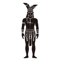 Fototapeta premium Contour of an ancient tribal warrior filled in black with an amazing mask covering his face becomes ‘Ancient tribal warrior contour filled with black and adorned with an amazing facial mask