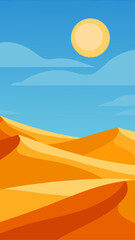 Desert landscape with dunes and bright sun