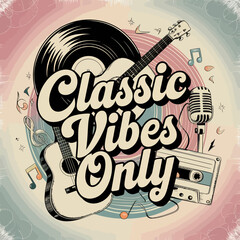 2d vector illustration art  Retro music guitar with symbol and rock music with colorful  background, Summer t shirt 
