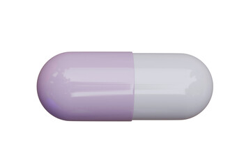 A single white and purple capsule isolated on transparent background