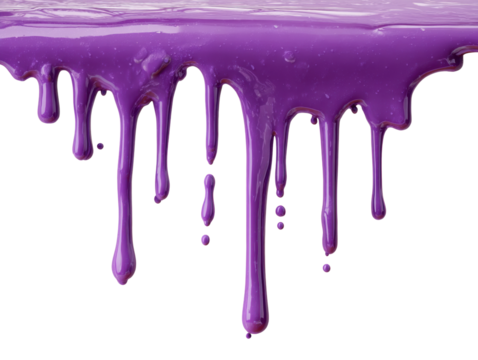 Dripping purple paint action product, isolated on transparent background, png
