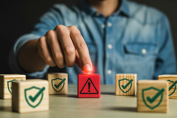 Risk Management and Security A Red Warning Block Surrounded by Shielded Blocks for Protection