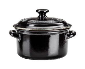Cooking with elegance black enamel pot in kitchen, isolated on transparent background, png
