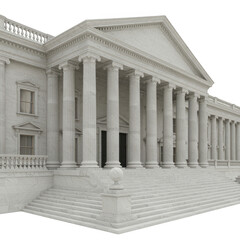 Neoclassical government building facade with columns and steps isolated on transparent background