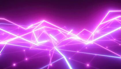 Dynamic abstract network of glowing neon lines and connected dots on a vibrant purple background, symbolizing data, technology, and digital connection for business and innovation.