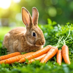 Cute rabbit eating carrots