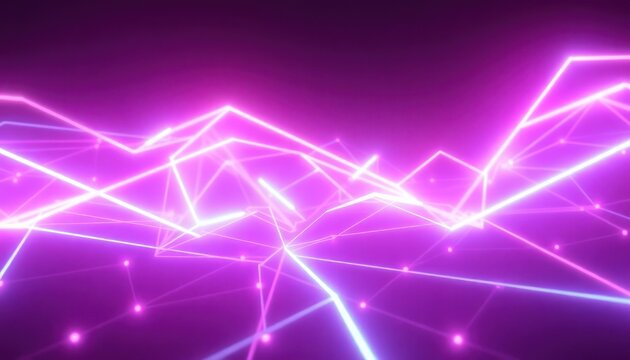 Dynamic abstract network of glowing neon lines and connected dots on a vibrant purple background, symbolizing data, technology, and digital connection for business and innovation.