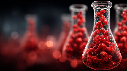 Laboratory flasks filled with experimental solution and suspended particles, expressing pharmaceutical development workflows and the journey from concept to validated analysis.
