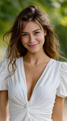 Naklejka premium Woman in white dress, outdoor