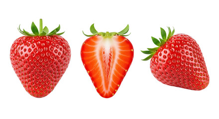 Fresh ripe strawberries on black transparent background