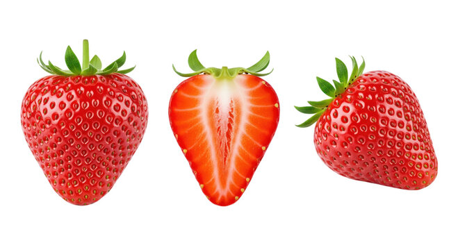 Fresh ripe strawberries on black transparent background - Powered by Adobe