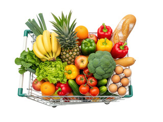 Full grocery shopping cart assortment transparent background