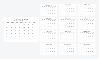 vector calendar, printable calendar, 2026 desk calendar, 2026 printable calendar vector