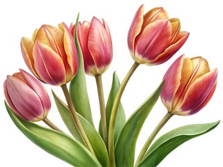 Naklejka premium Beautiful tulip bouquet illustration with red and yellow blossoms on white background