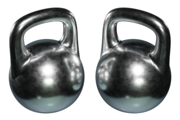 Pair of Olympic kettlebells, blank heavy cast iron powerlifting equipment, isolated on white background. 3D illustration