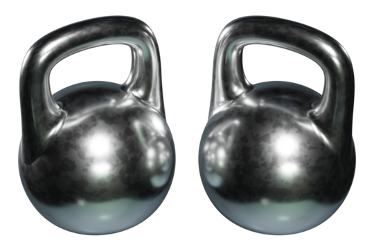Pair of Olympic kettlebells, blank heavy cast iron powerlifting equipment, isolated on white background. 3D illustration - Powered by Adobe