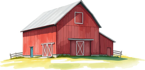 Watercolor vector illustration of a red barn.