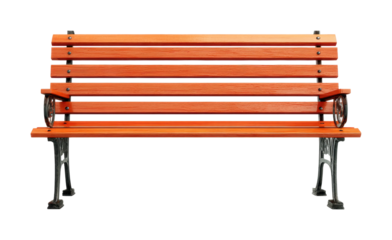 Relaxing on a bright orange bench in a park, isolated on transparent background, png