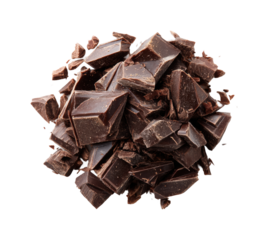 Chopping dark chocolate for baking kitchen food top view, isolated on transparent background, png