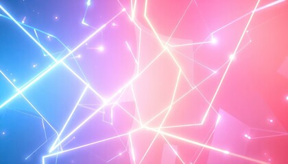 Dynamic abstract network of glowing neon lines and points on a vibrant gradient background. Ideal for technology, connectivity, future, or party concepts.