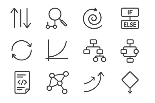 Algorithm pseudocode diamond steps graph optimization icon grid vector recursion complexity