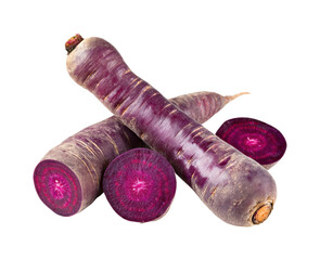 Harvesting purple carrots garden food nature, isolated on transparent background, png