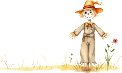 Watercolor vector illustration of a scarecrow.