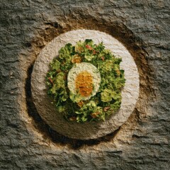 Fresh Green Salad with Boiled Egg on White Plate