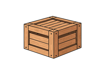 A simple, illustrative wooden crate is displayed against a dark background.