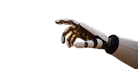Robot hand pointing isolated on transparent background