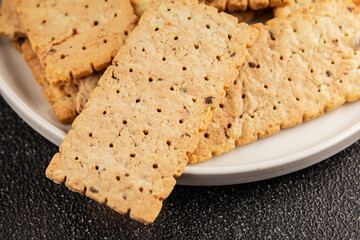 cracker whole grain healthy food durum wheat cookies tasty snack fresh delicious gourmet food background on the table rustic top view copy space
