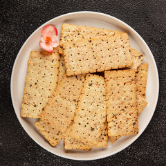 cracker whole grain healthy food durum wheat cookies tasty snack fresh delicious gourmet food background on the table rustic top view copy space