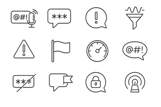 Censorship speech moderation symbol bar icon online word detector vector dial radar