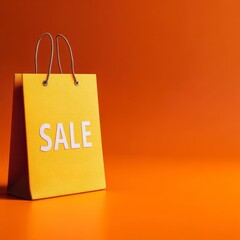 Vibrant Yellow Sale Bag on Bright Orange Background