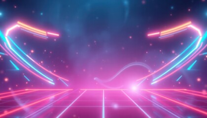 Vibrant neon grid background with glowing lines and particles, perfect for technology, gaming, events, or futuristic design projects.