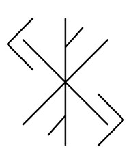 Runic amulet of ansuz, fehu, gebo and yer runes for successful work and fruitful deals - vector linear image of elder futhark runes. Outline. Scandinavian runic talisman successful cooperation