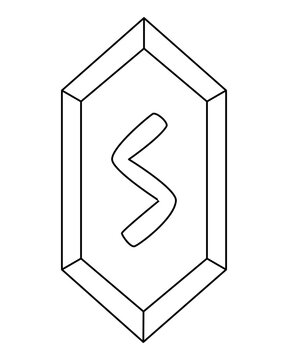Sowilo or sōwilō, the Elder Futhark rune, symbolizes the sun, vitality, and success &ndash; vector linear image for coloring. Outline. Runestone.